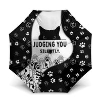 Judging You Silently Umbrella Black Cat Playful Monochrome Paw Print