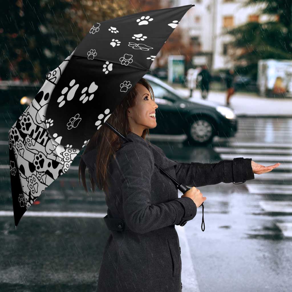 Judging You Silently Umbrella Black Cat Playful Monochrome Paw Print