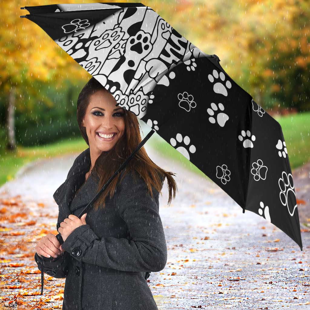 Judging You Silently Umbrella Black Cat Playful Monochrome Paw Print