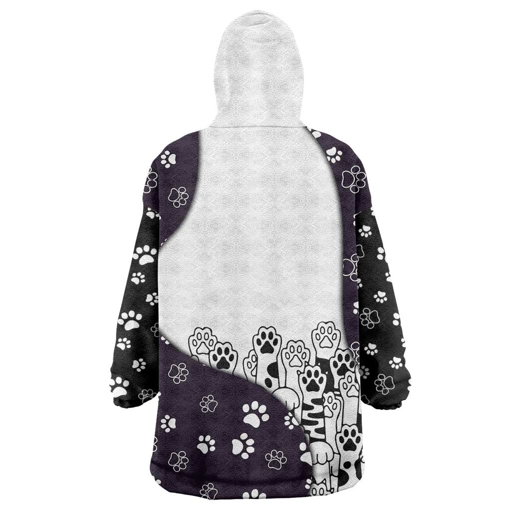 Judging You Silently Wearable Blanket Hoodie Black Cat Playful Monochrome Paw Print