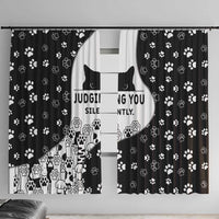 Judging You Silently Window Curtain Black Cat Playful Monochrome Paw Print