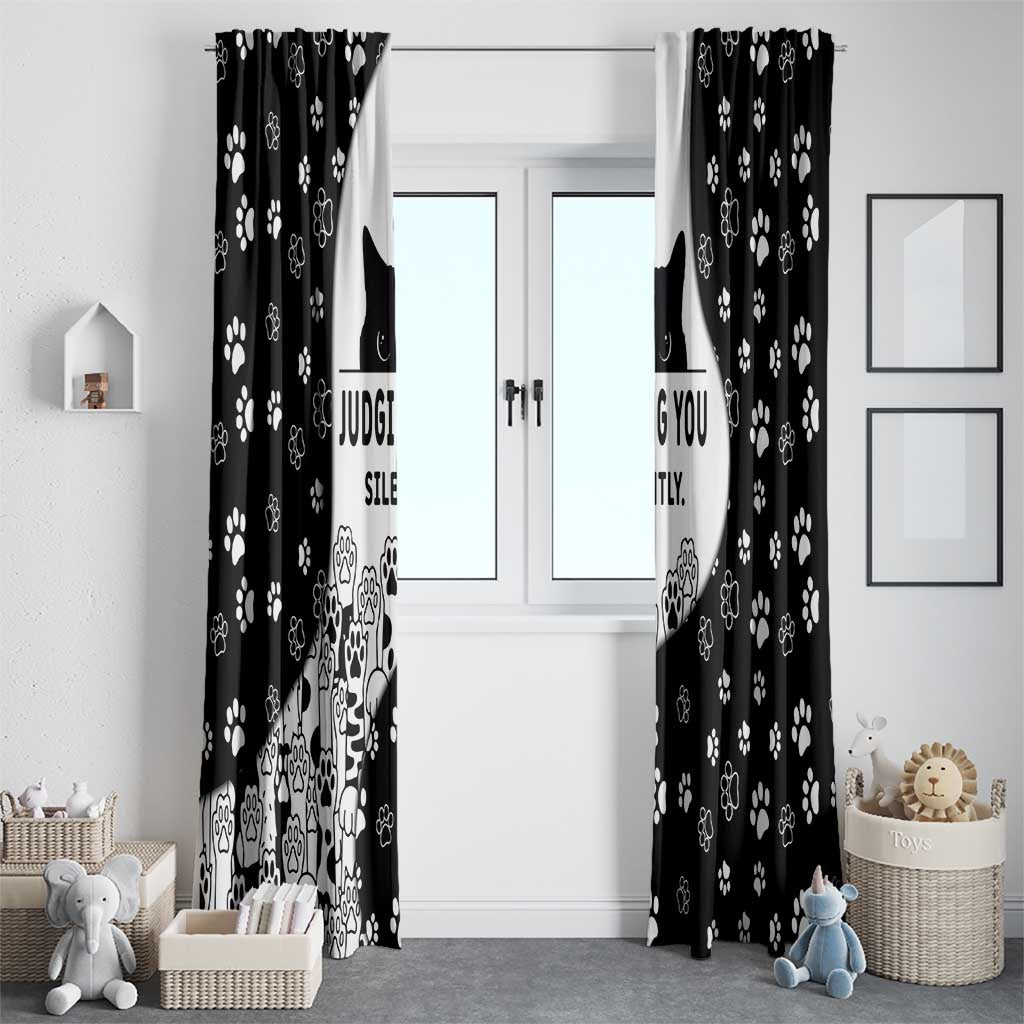 Judging You Silently Window Curtain Black Cat Playful Monochrome Paw Print