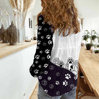 Judging You Silently Women Casual Shirt Black Cat Playful Monochrome Paw Print