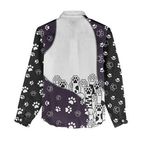 Judging You Silently Women Casual Shirt Black Cat Playful Monochrome Paw Print