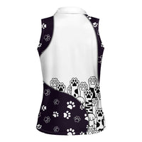 Judging You Silently Women Sleeveless Polo Shirt Black Cat Playful Monochrome Paw Print