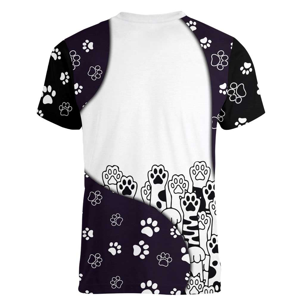 Judging You Silently Women V-Neck T-Shirt Black Cat Playful Monochrome Paw Print