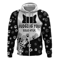 Judging You Silently Zip Hoodie Black Cat Playful Monochrome Paw Print