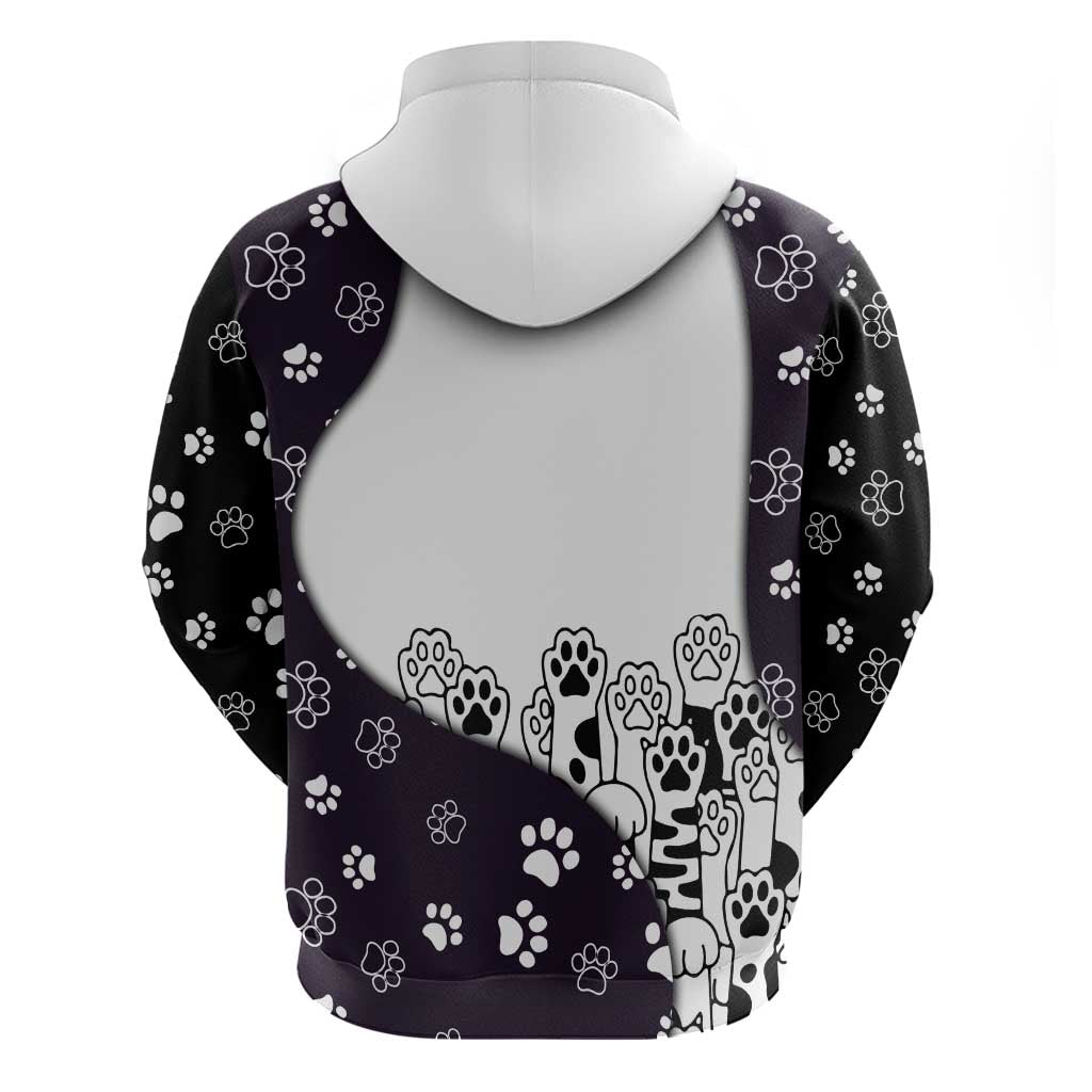 Judging You Silently Zip Hoodie Black Cat Playful Monochrome Paw Print