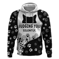Judging You Silently Zip Hoodie Black Cat Playful Monochrome Paw Print