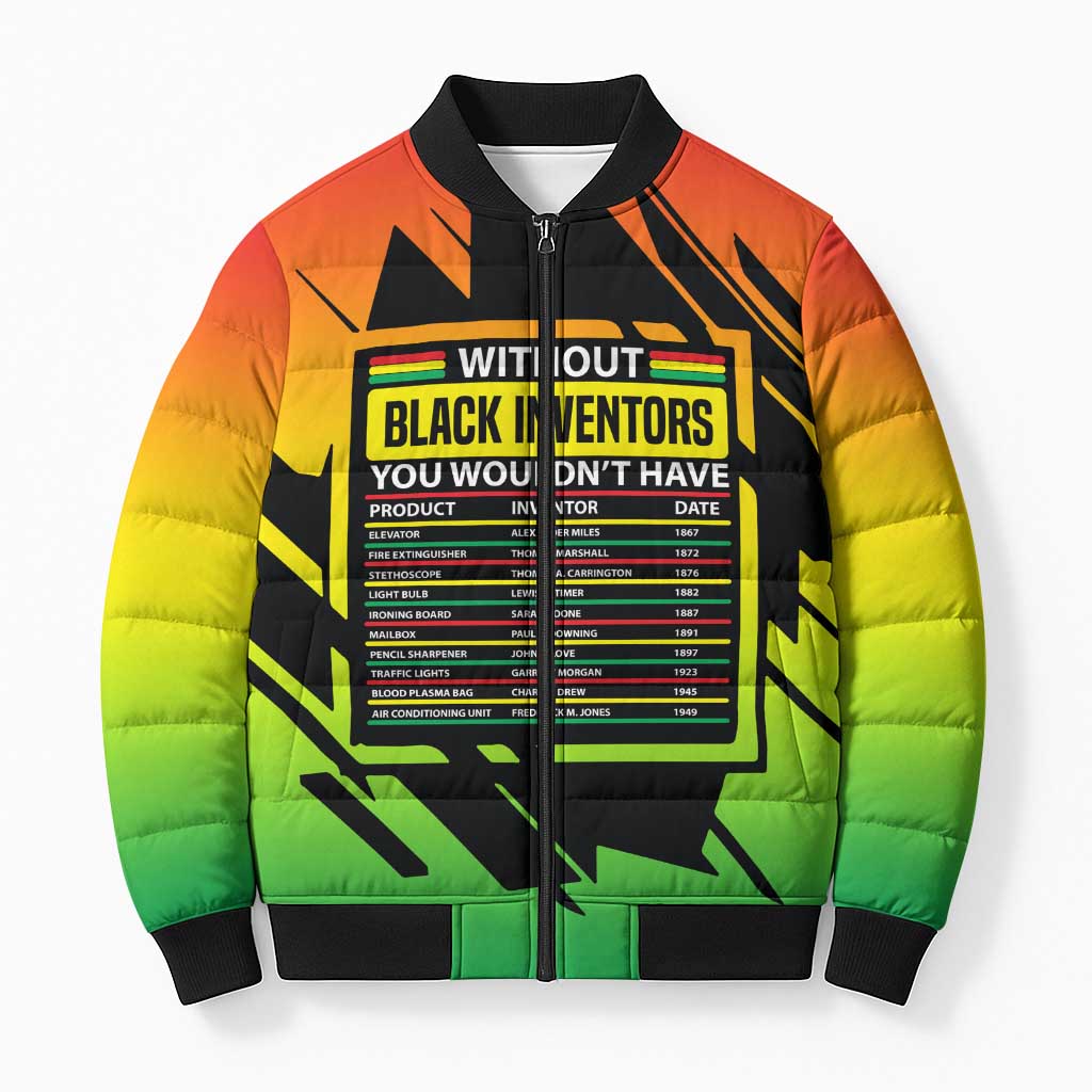 Without Black Inventors Educational List Bomber Puffer Jacket Black History Month African