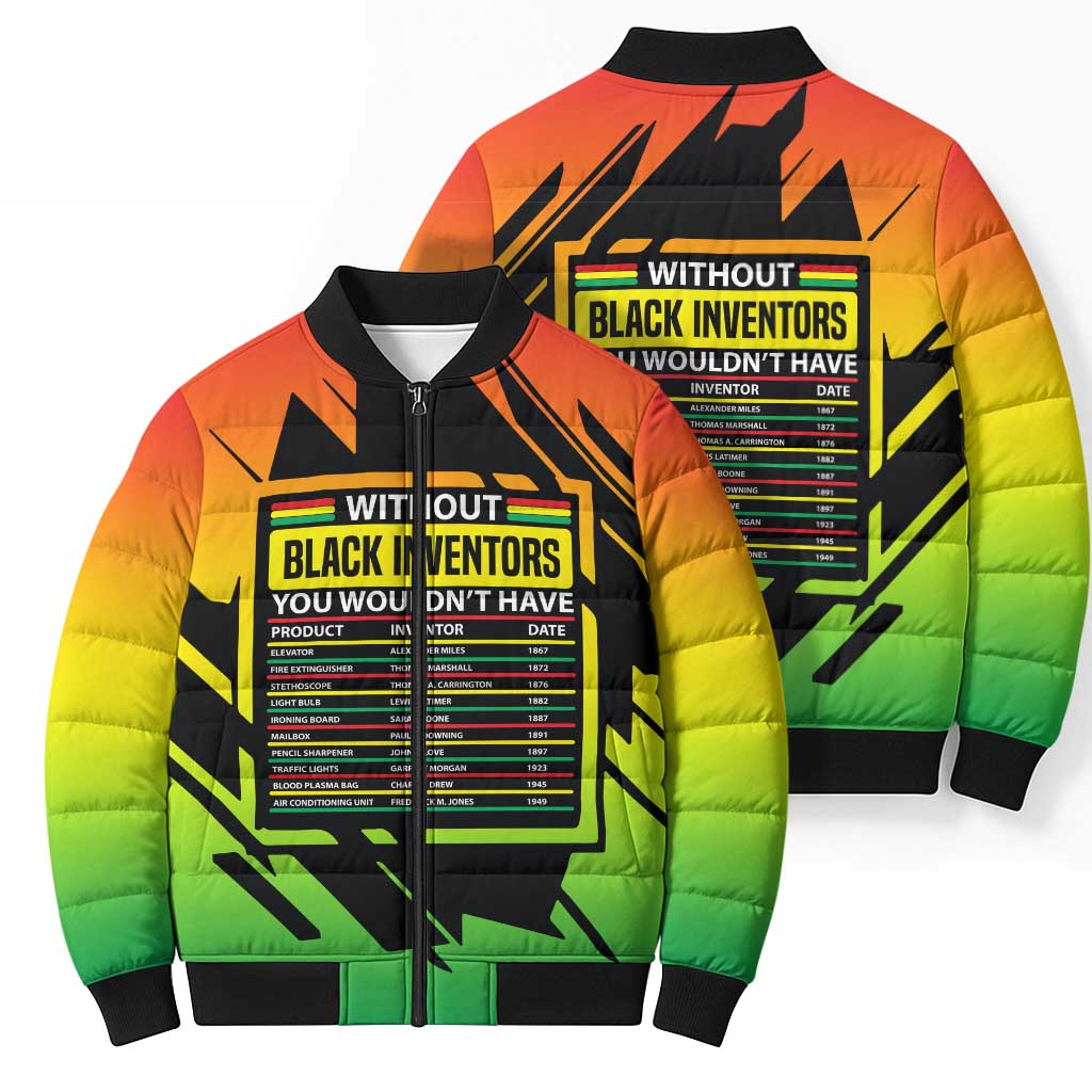 Without Black Inventors Educational List Bomber Puffer Jacket Black History Month African