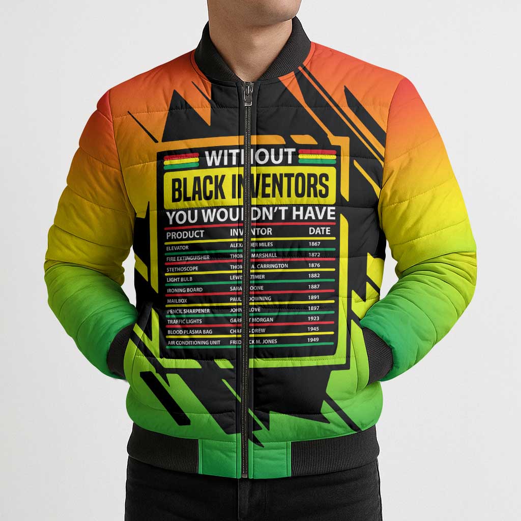 Without Black Inventors Educational List Bomber Puffer Jacket Black History Month African