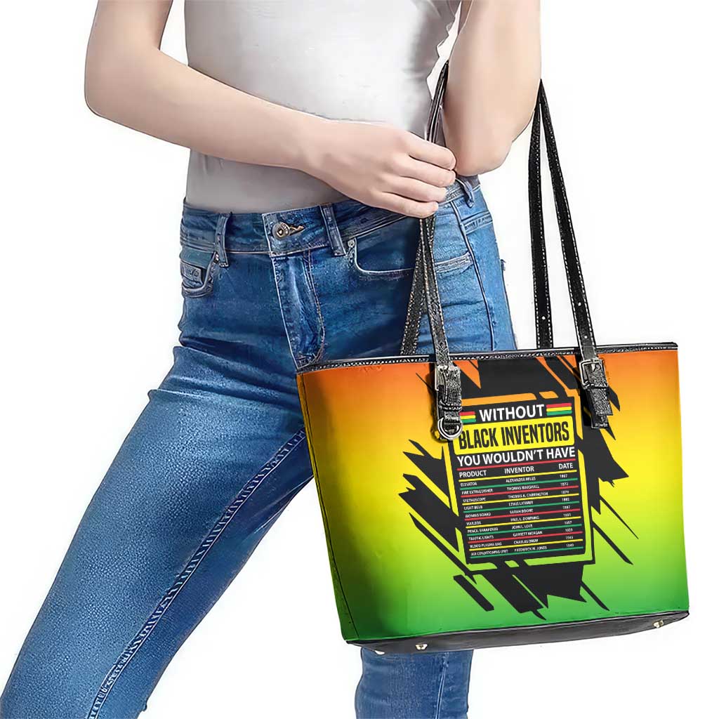 Without Black Inventors Educational List Leather Tote Bag Black History Month African