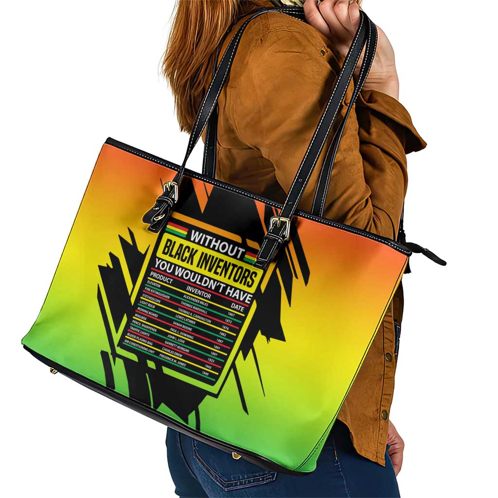 Without Black Inventors Educational List Leather Tote Bag Black History Month African