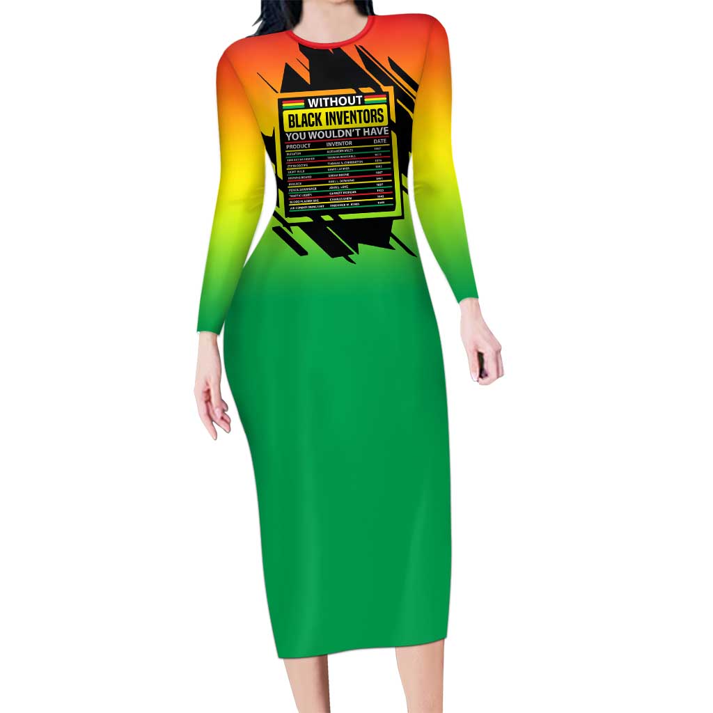 Without Black Inventors Educational List Long Sleeve Bodycon Dress Black History Month African