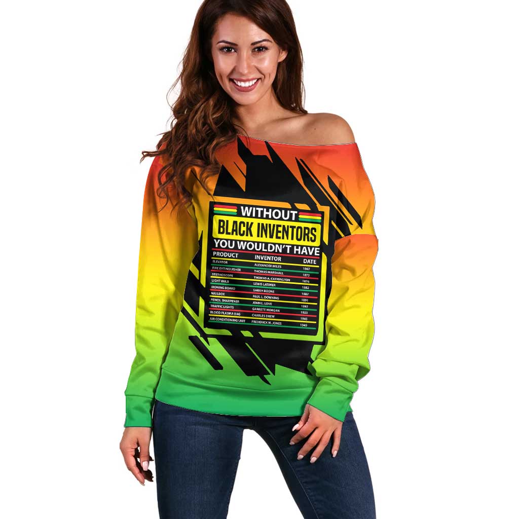 Without Black Inventors Educational List Off Shoulder Sweater Black History Month African