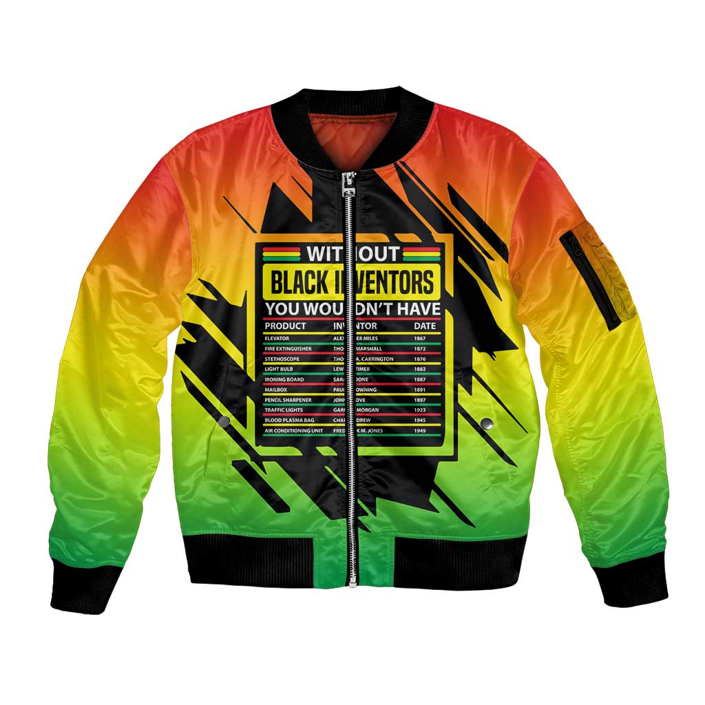 Without Black Inventors Educational List Sleeve Zip Bomber Jacket Black History Month African