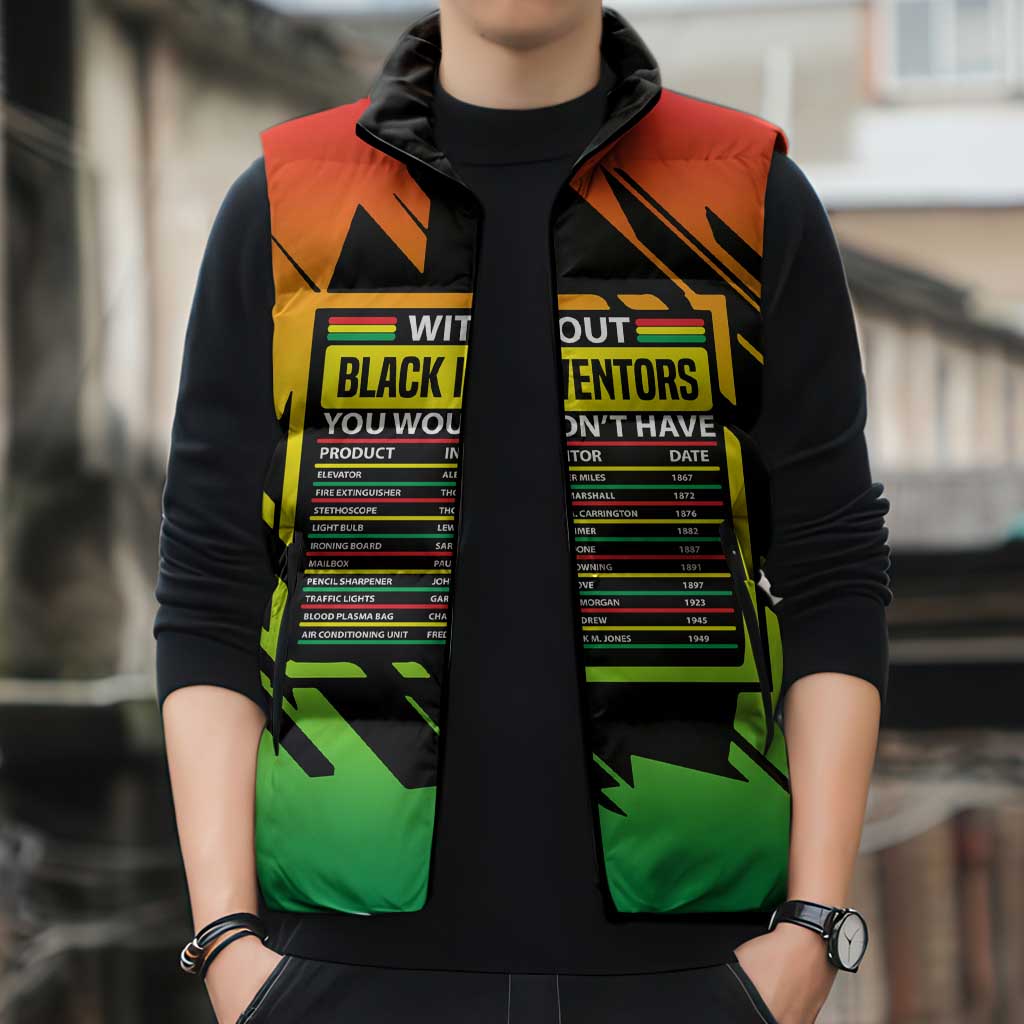 Without Black Inventors Educational List Sleeveless Puffer Jacket Black History Month African