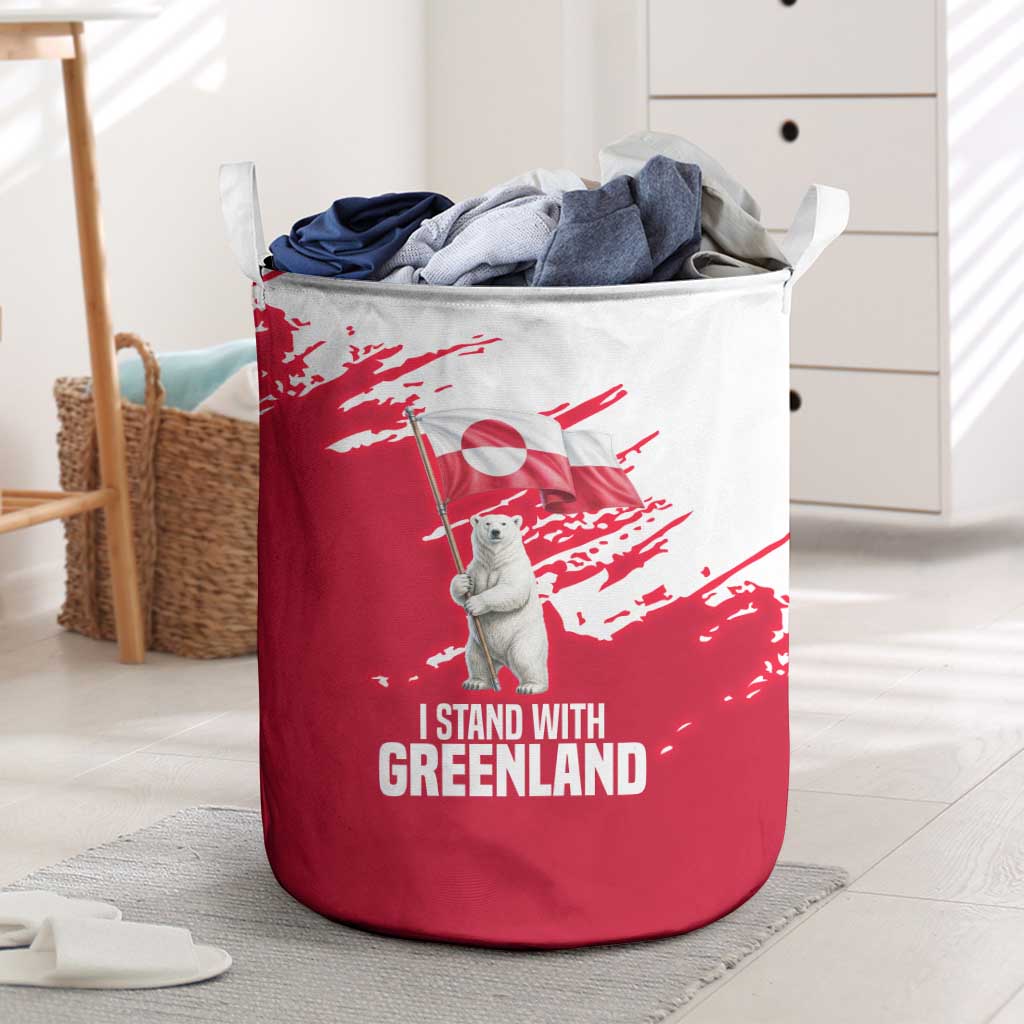 I Stand With Greenland Polar Bear Laundry Basket with Splattered Flag Pattern