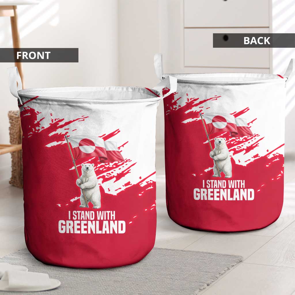 I Stand With Greenland Polar Bear Laundry Basket with Splattered Flag Pattern