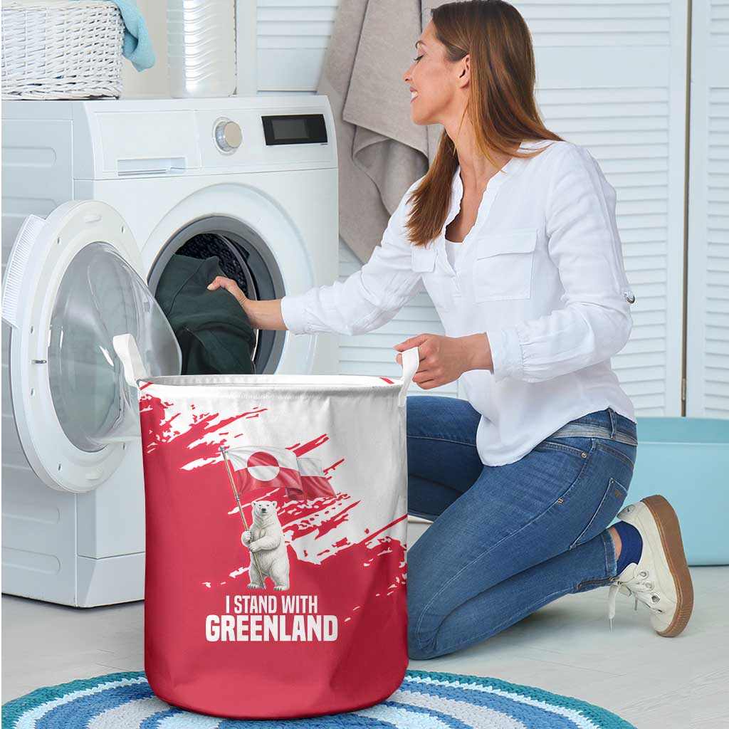 I Stand With Greenland Polar Bear Laundry Basket with Splattered Flag Pattern