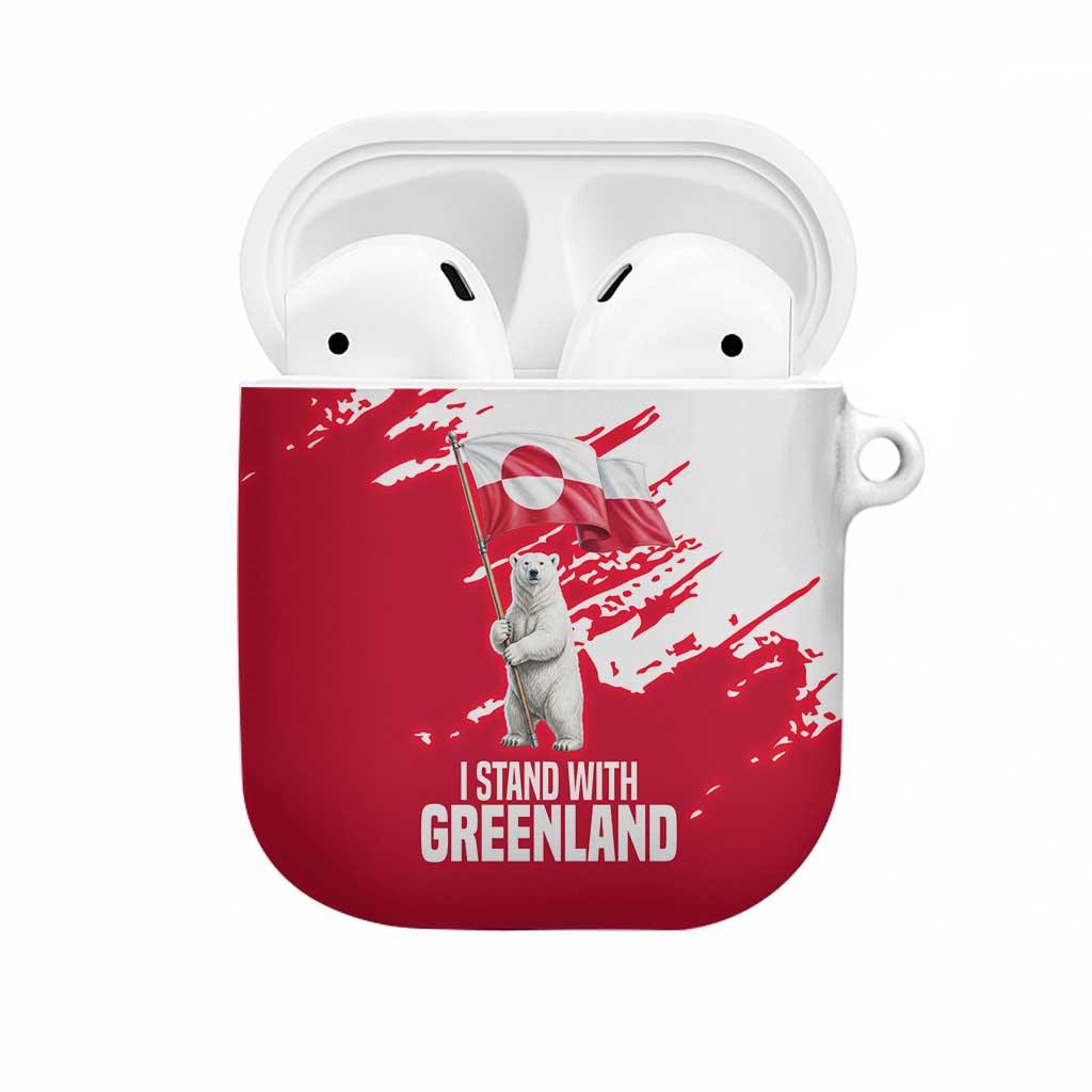 I Stand With Greenland Polar Bear AirPods Case with Splattered Flag Pattern