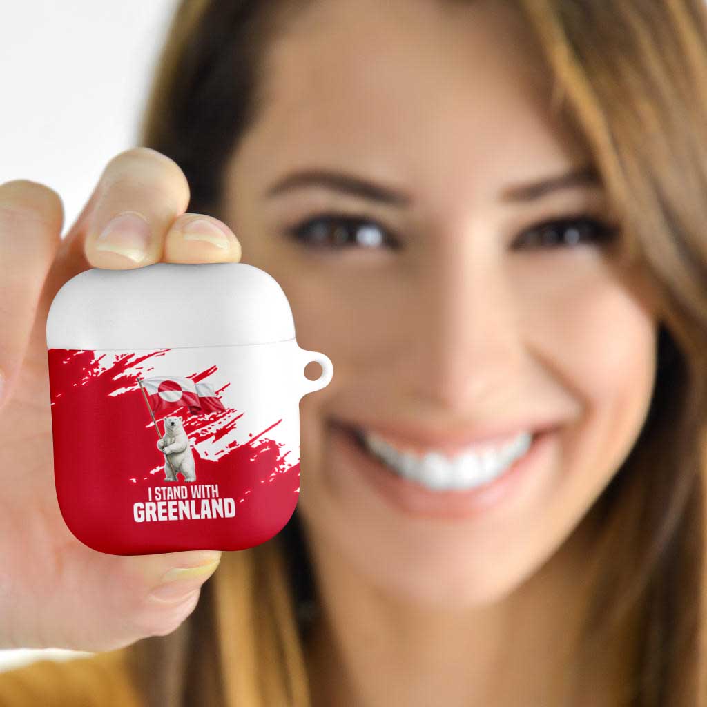 I Stand With Greenland Polar Bear AirPods Case with Splattered Flag Pattern
