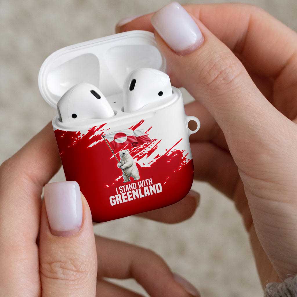 I Stand With Greenland Polar Bear AirPods Case with Splattered Flag Pattern