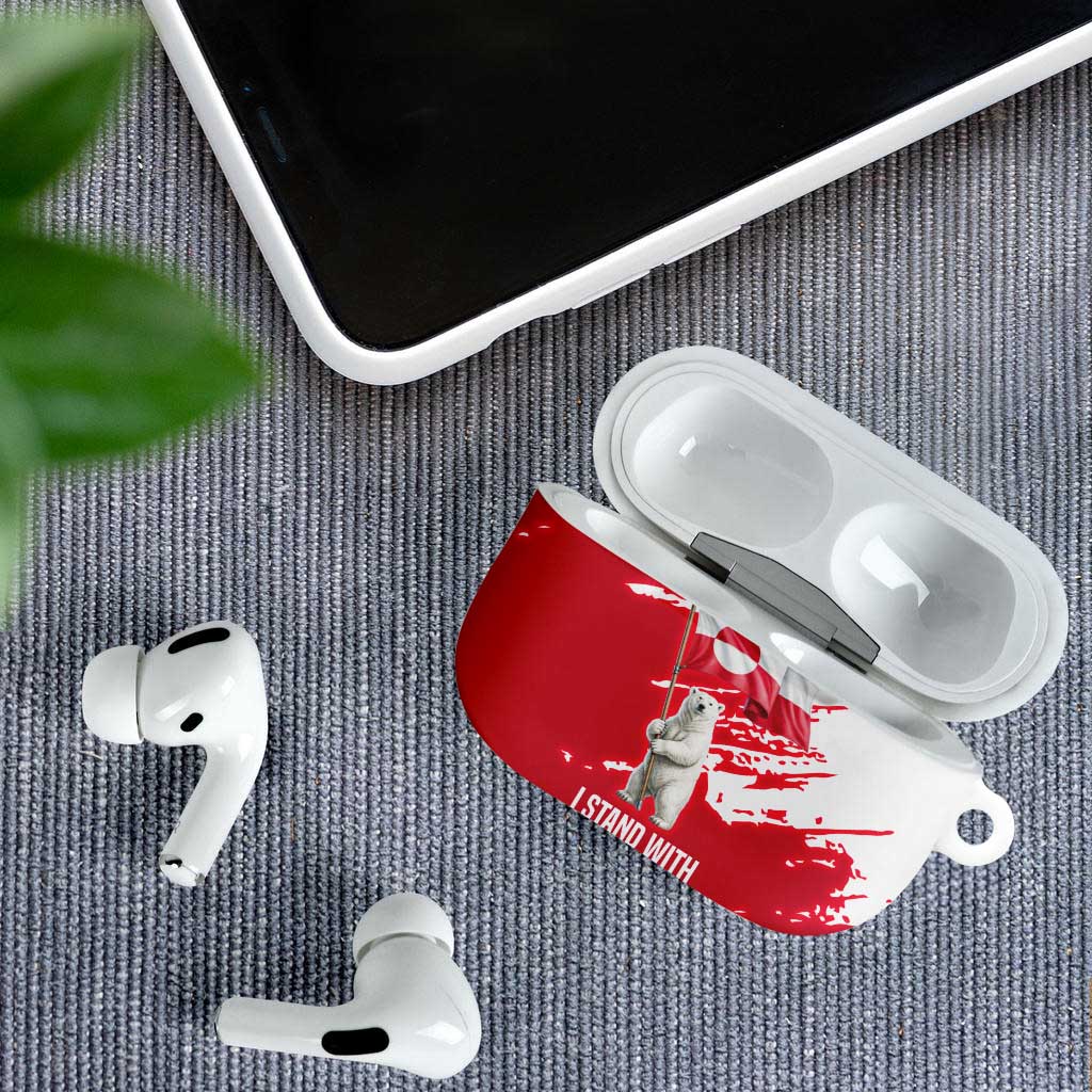 I Stand With Greenland Polar Bear AirPods Case with Splattered Flag Pattern