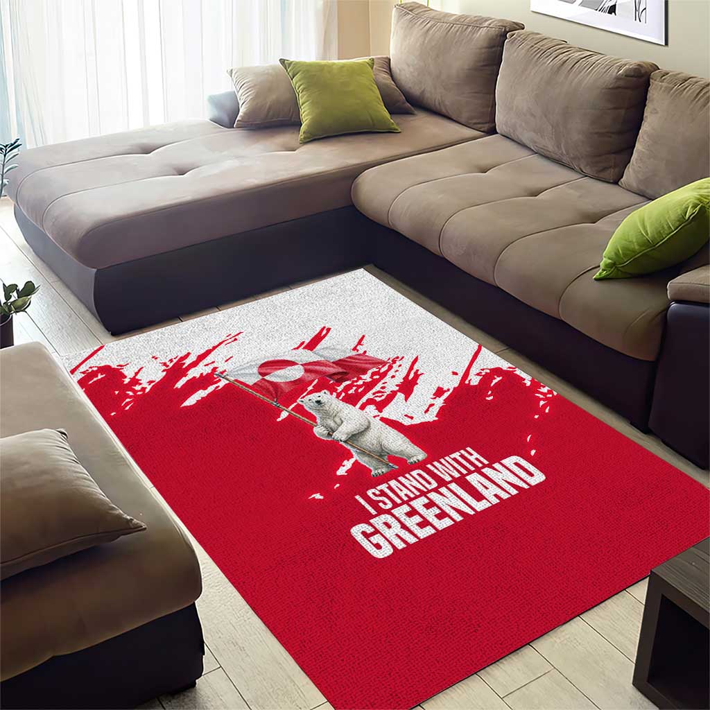 I Stand With Greenland Polar Bear Area Rug with Splattered Flag Pattern