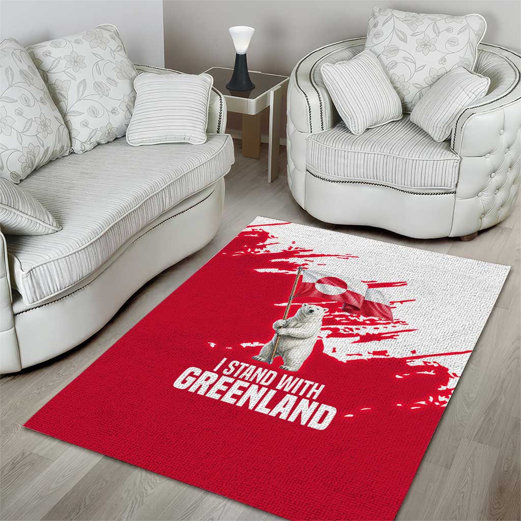 I Stand With Greenland Polar Bear Area Rug with Splattered Flag Pattern