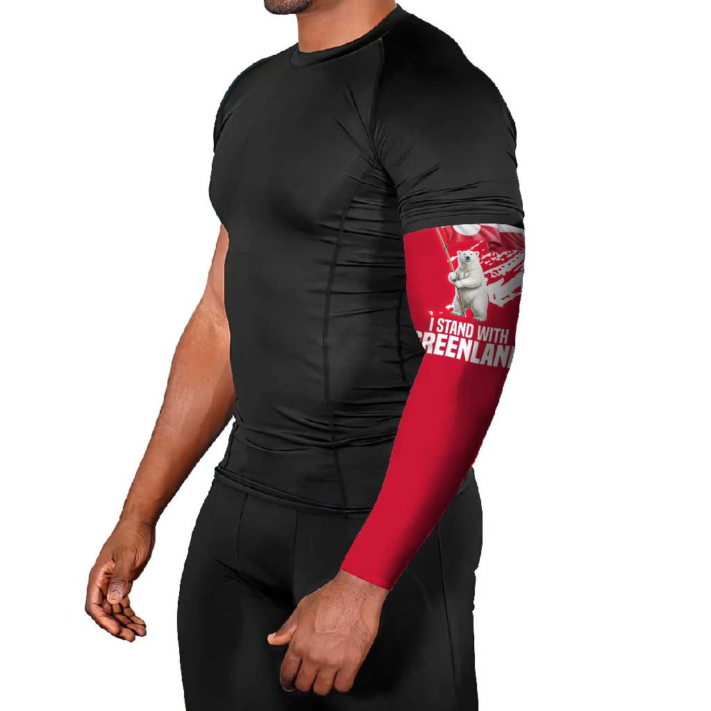 I Stand With Greenland Polar Bear Arm Sleeves with Splattered Flag Pattern