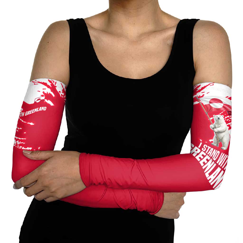 I Stand With Greenland Polar Bear Arm Sleeves with Splattered Flag Pattern