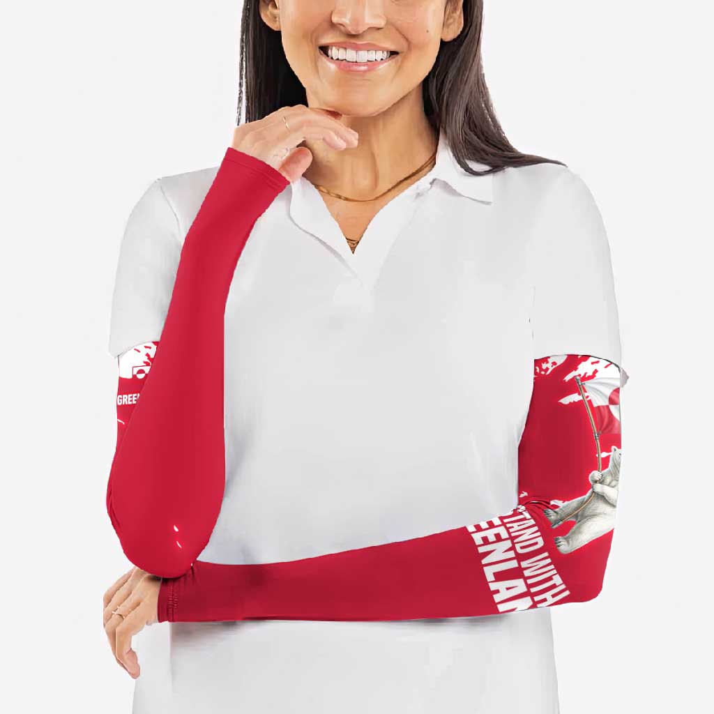 I Stand With Greenland Polar Bear Arm Sleeves with Splattered Flag Pattern