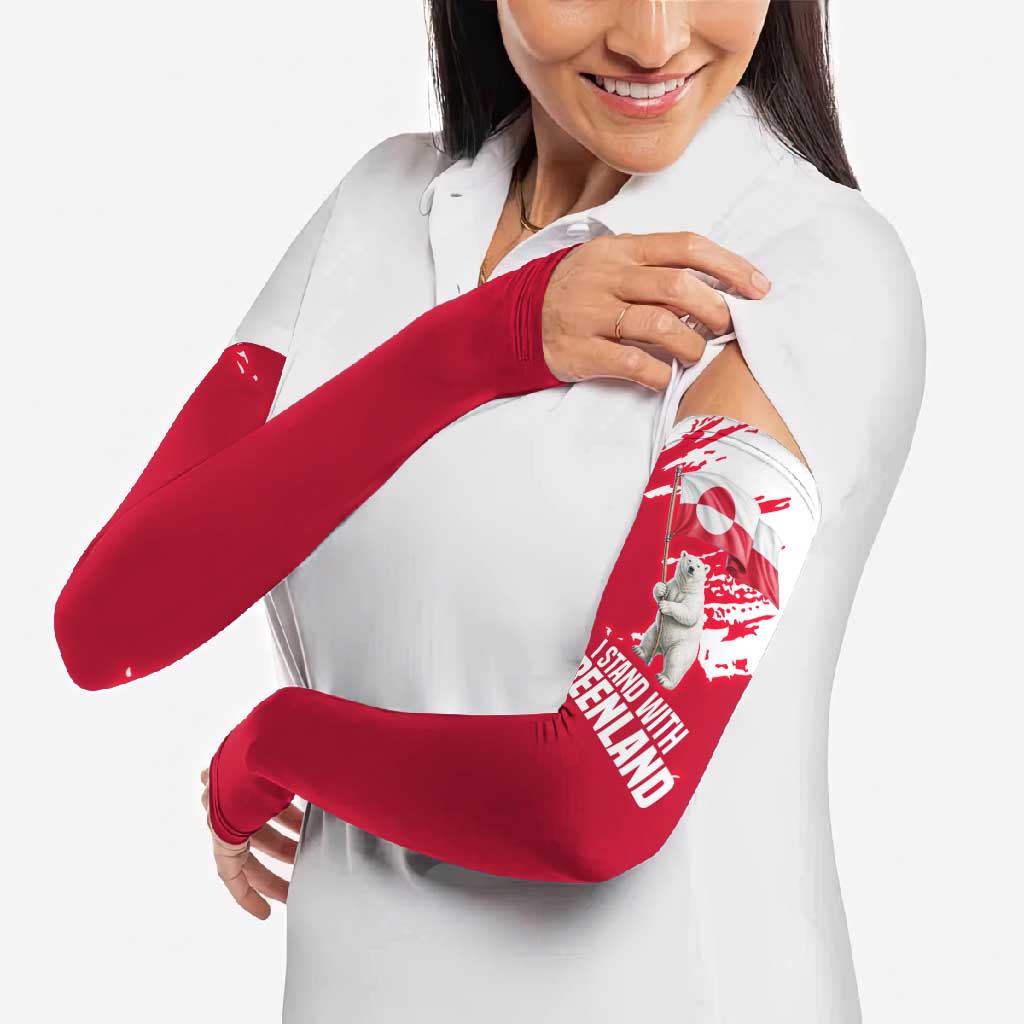 I Stand With Greenland Polar Bear Arm Sleeves with Splattered Flag Pattern