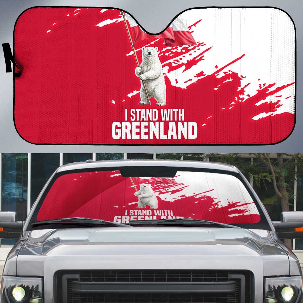 I Stand With Greenland Polar Bear Auto Sun Shade with Splattered Flag Pattern