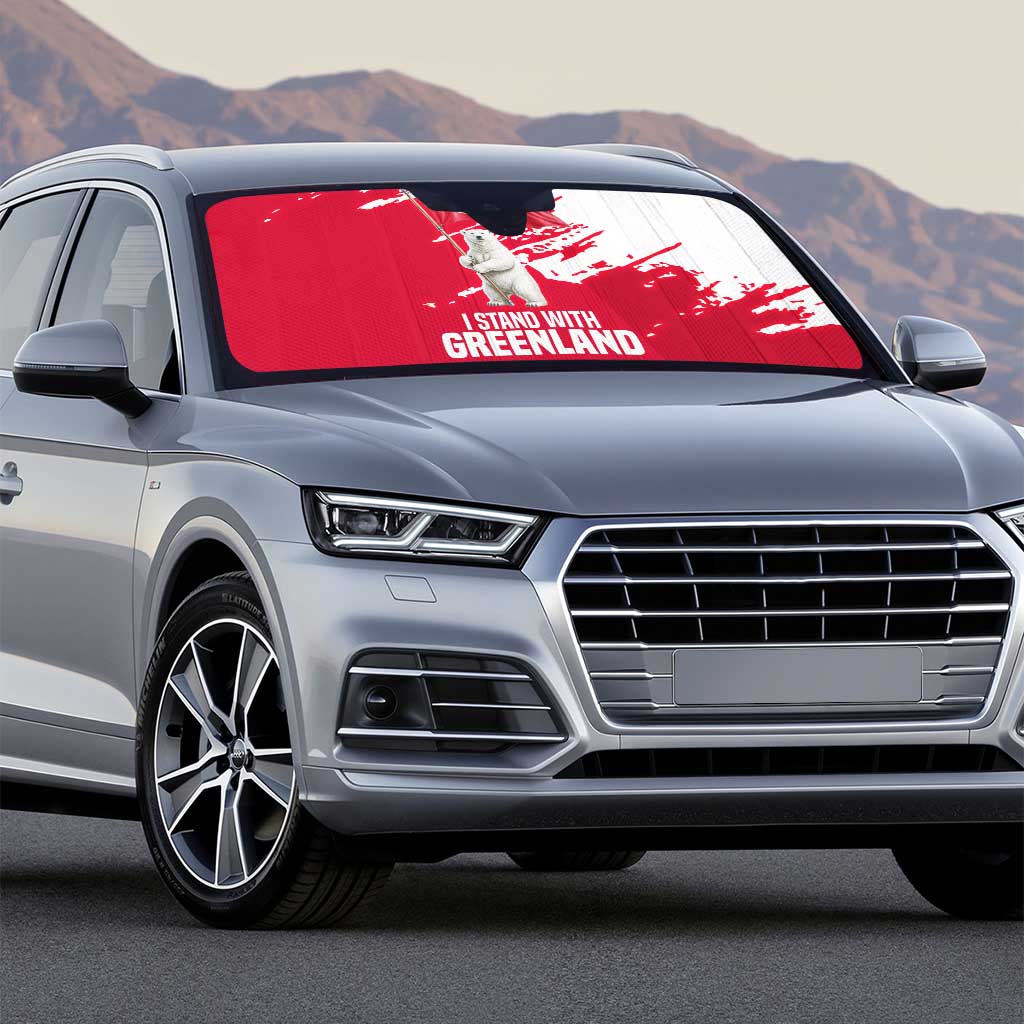 I Stand With Greenland Polar Bear Auto Sun Shade with Splattered Flag Pattern
