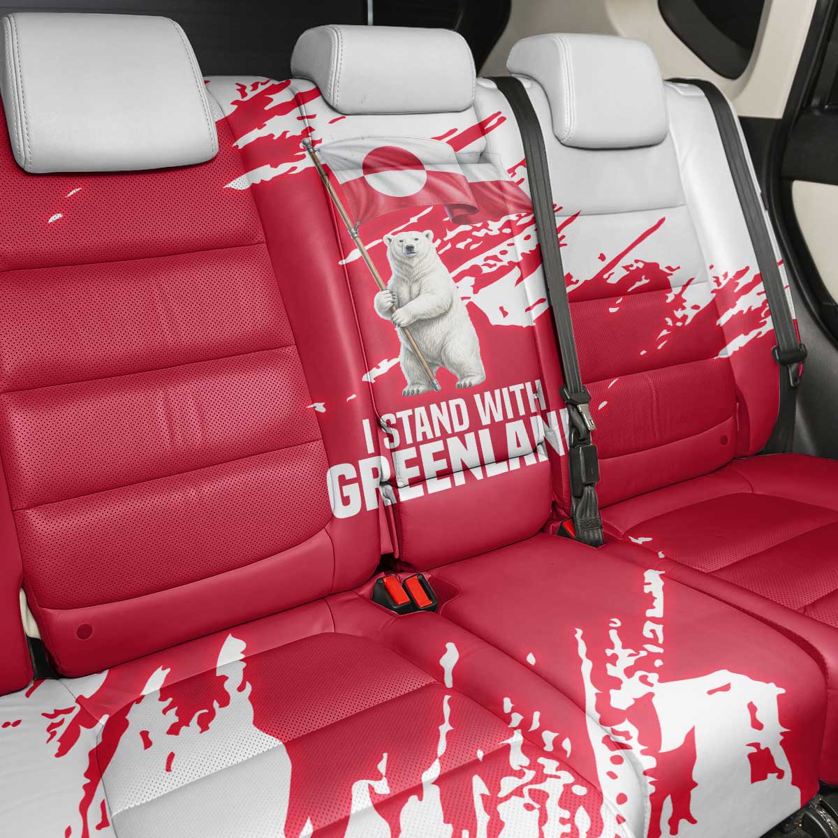 I Stand With Greenland Polar Bear Back Car Seat Cover with Splattered Flag Pattern