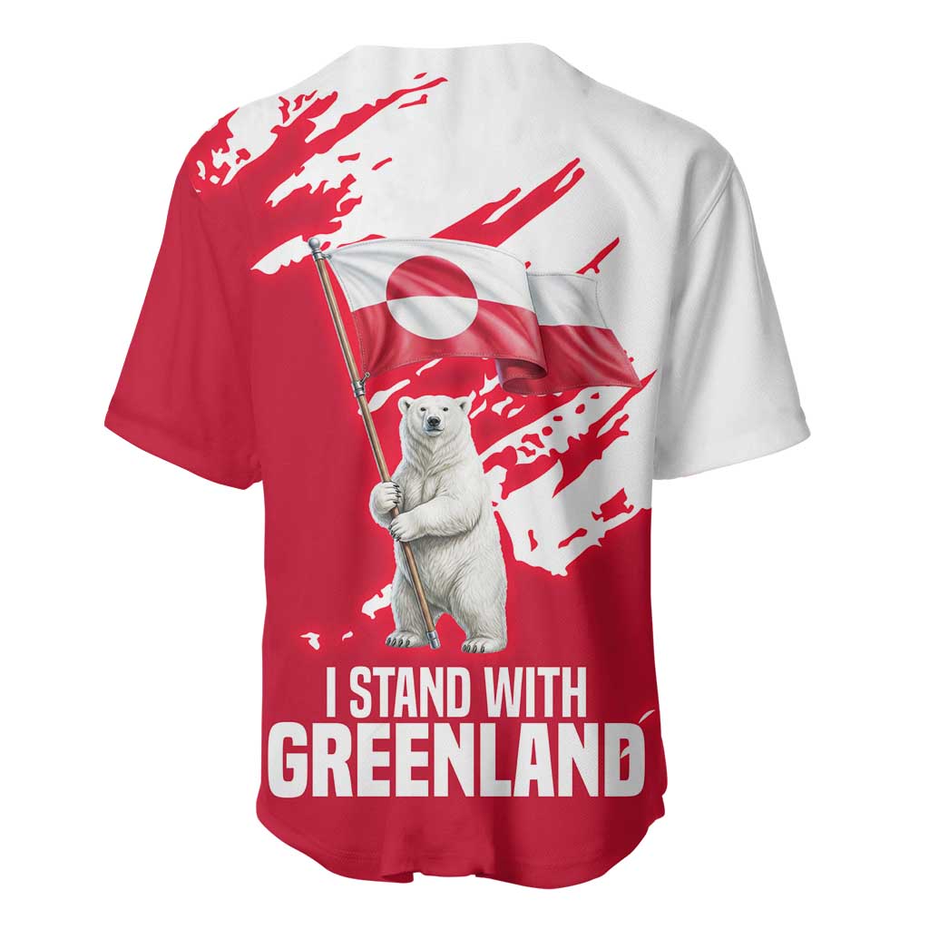 I Stand With Greenland Polar Bear Baseball Jersey with Splattered Flag Pattern