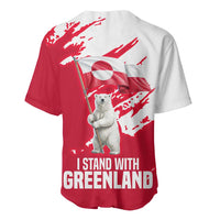 I Stand With Greenland Polar Bear Baseball Jersey with Splattered Flag Pattern
