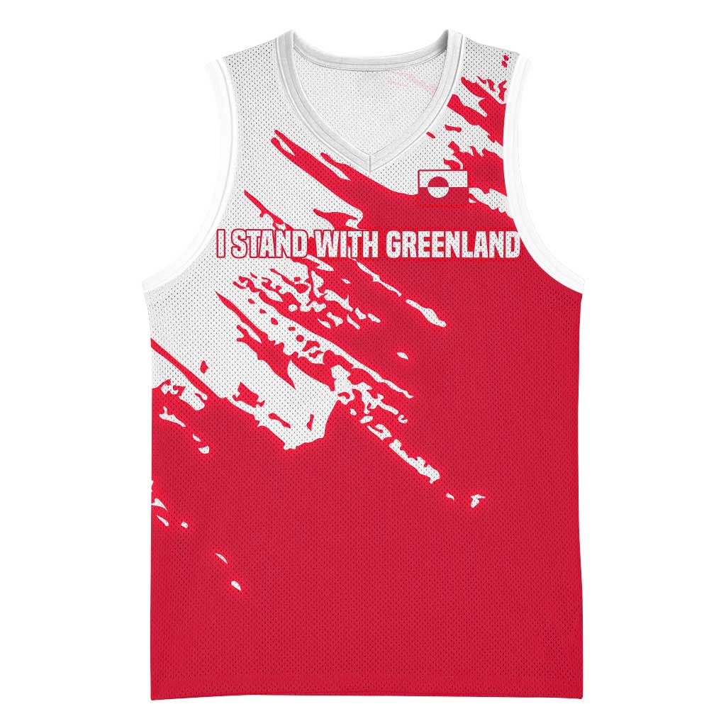 I Stand With Greenland Polar Bear Basketball Jersey with Splattered Flag Pattern