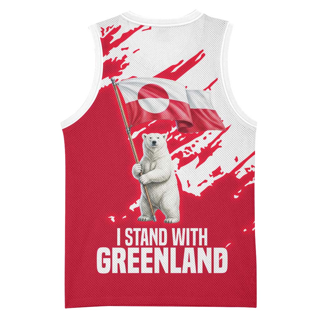 I Stand With Greenland Polar Bear Basketball Jersey with Splattered Flag Pattern