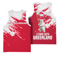 I Stand With Greenland Polar Bear Basketball Jersey with Splattered Flag Pattern