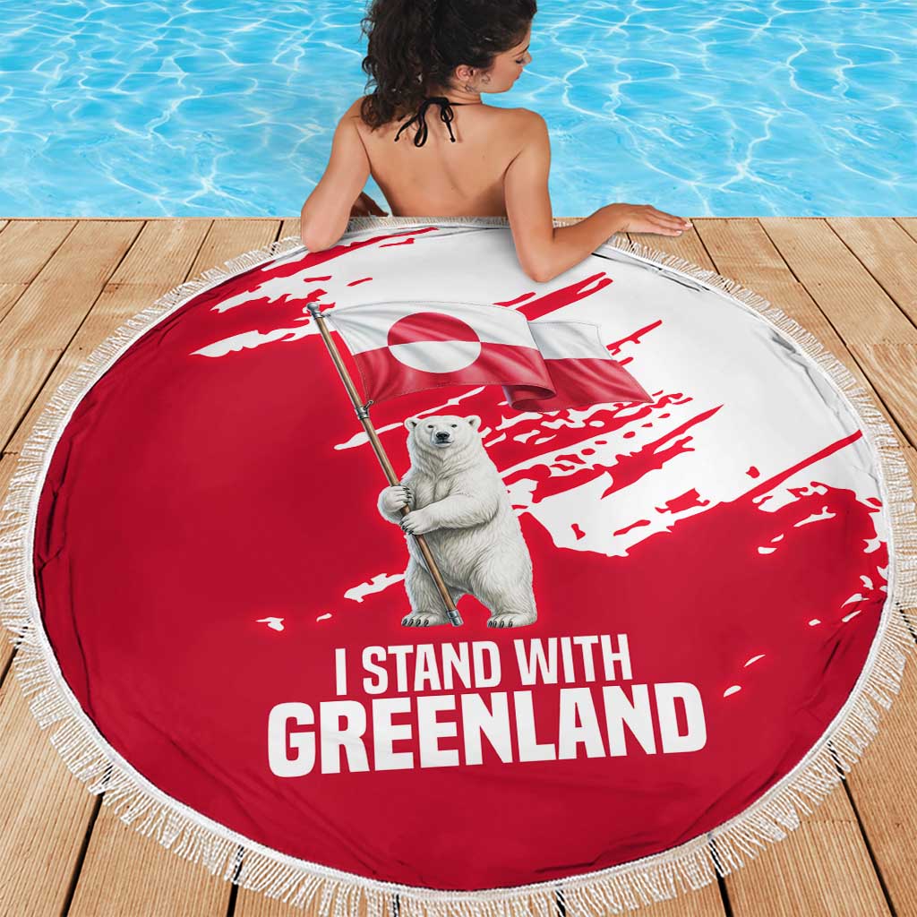 I Stand With Greenland Polar Bear Beach Blanket with Splattered Flag Pattern