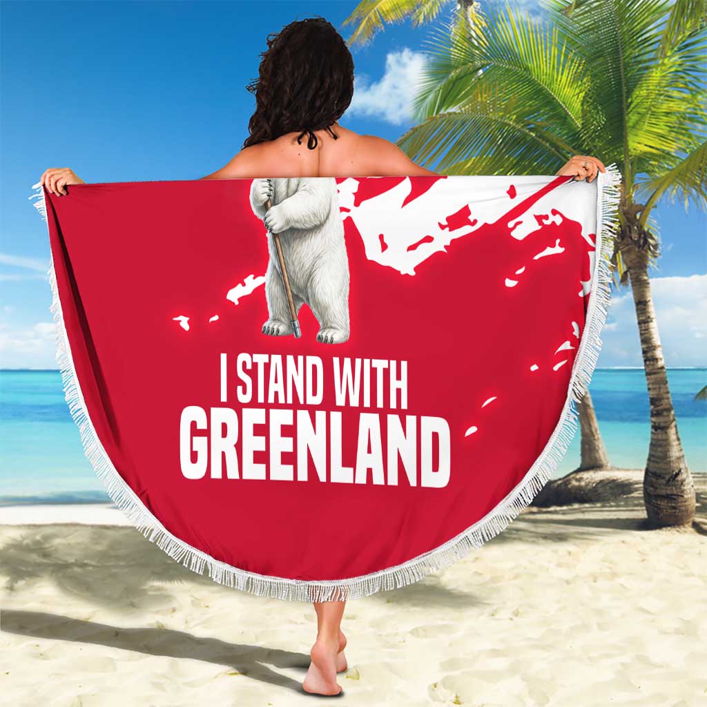 I Stand With Greenland Polar Bear Beach Blanket with Splattered Flag Pattern