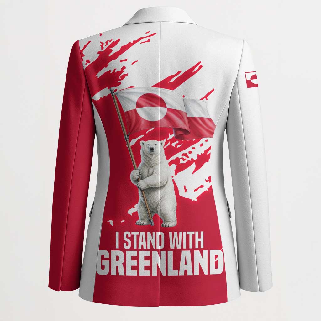 I Stand With Greenland Polar Bear Blazer with Splattered Flag Pattern