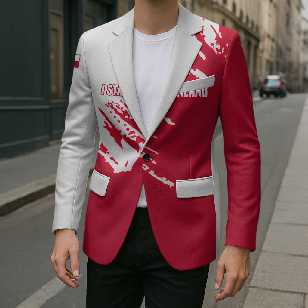 I Stand With Greenland Polar Bear Blazer with Splattered Flag Pattern