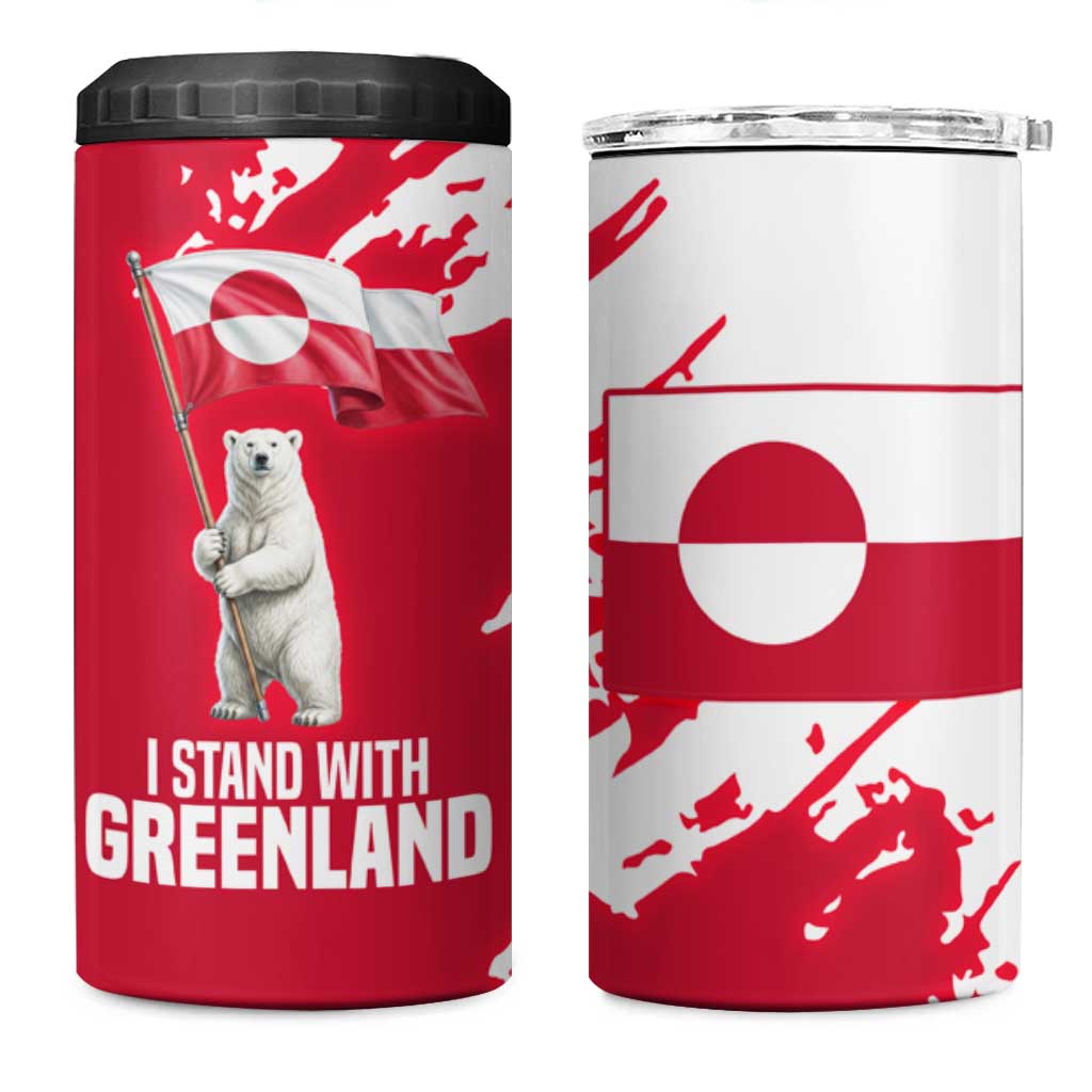 I Stand With Greenland Polar Bear 4 in 1 Can Cooler Tumbler with Splattered Flag Pattern
