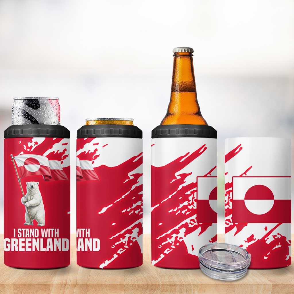 I Stand With Greenland Polar Bear 4 in 1 Can Cooler Tumbler with Splattered Flag Pattern