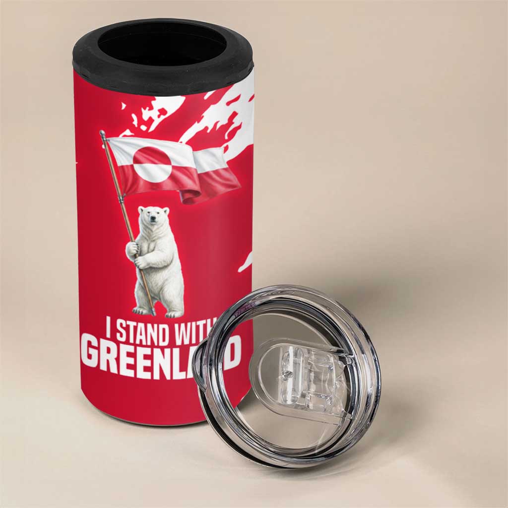 I Stand With Greenland Polar Bear 4 in 1 Can Cooler Tumbler with Splattered Flag Pattern